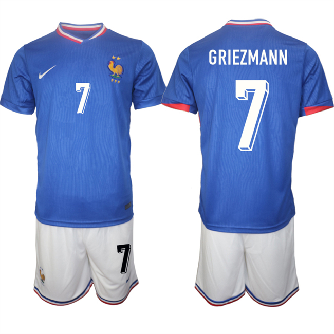 Men's France #7 Antoine Griezmann Blue 2024-25 Home Soccer Jersey Suit